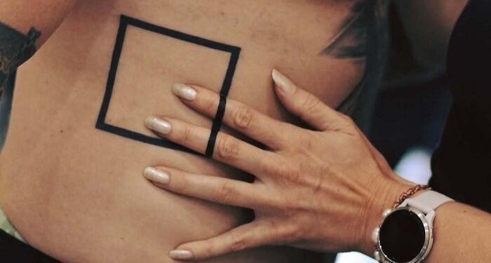 Close-up of an arm tattoo fail showing a crooked square outline, an example of ink fails and permanent regrets.
