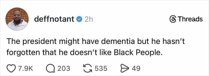 Social media post about politics commenting on the president's attitude, with engagement icons visible.