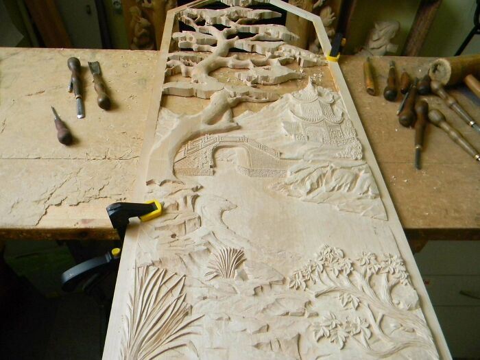 Hand-Cut Wood Carving By Me
