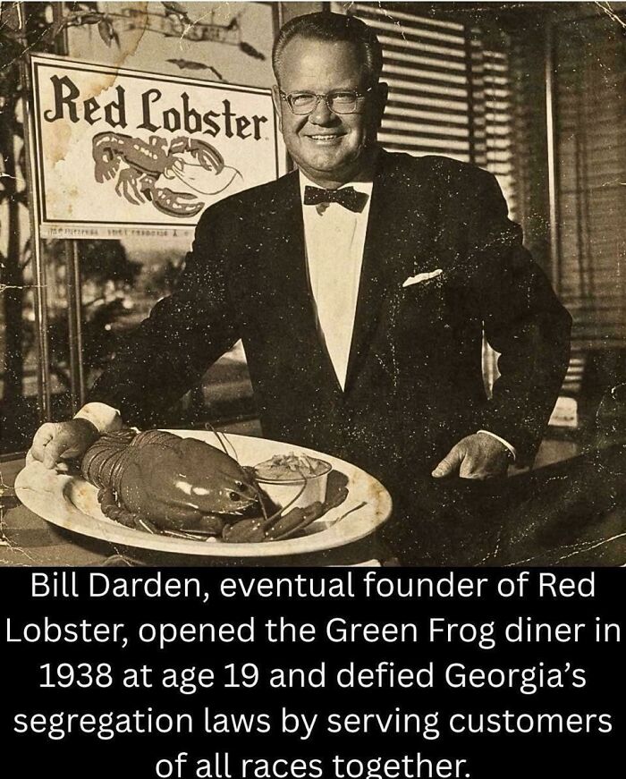 Fascinating pics showing Bill Darden, Red Lobster founder, with a lobster for a brain boost.