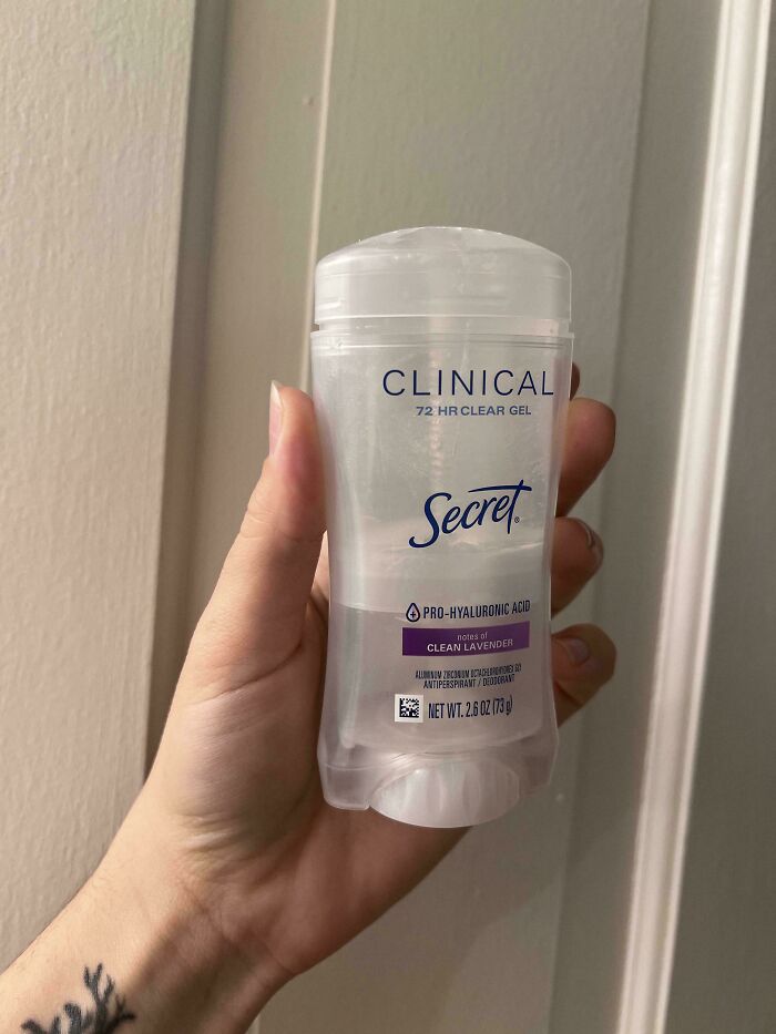 Secret Clinical antiperspirant stick with pro-hyaluronic acid in hand