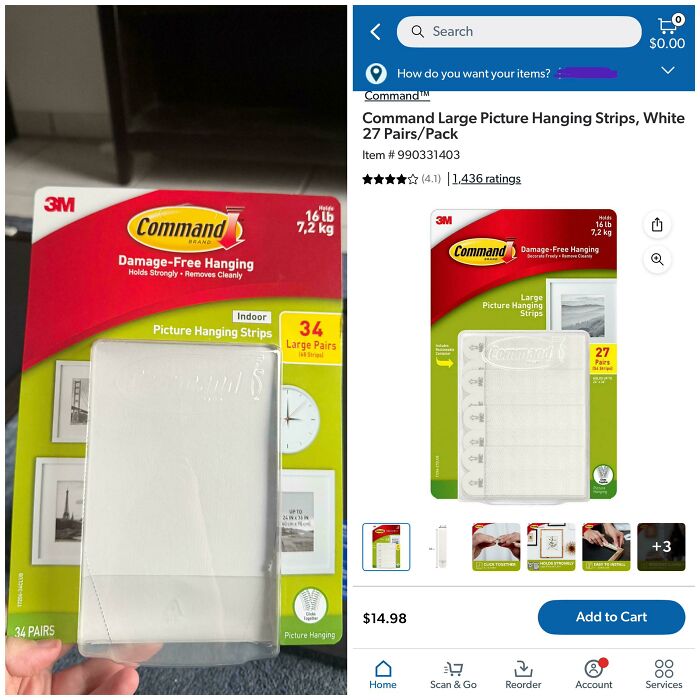 Command picture hanging strips package versus product with fewer strips