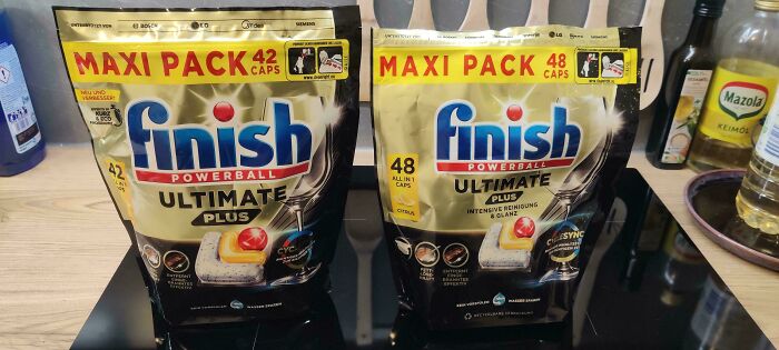 Finish dishwasher tablets maxi pack with different capsule counts side by side