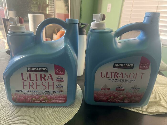 Kirkland Ultra Fresh fabric conditioner and Ultra Soft fabric softener bottles