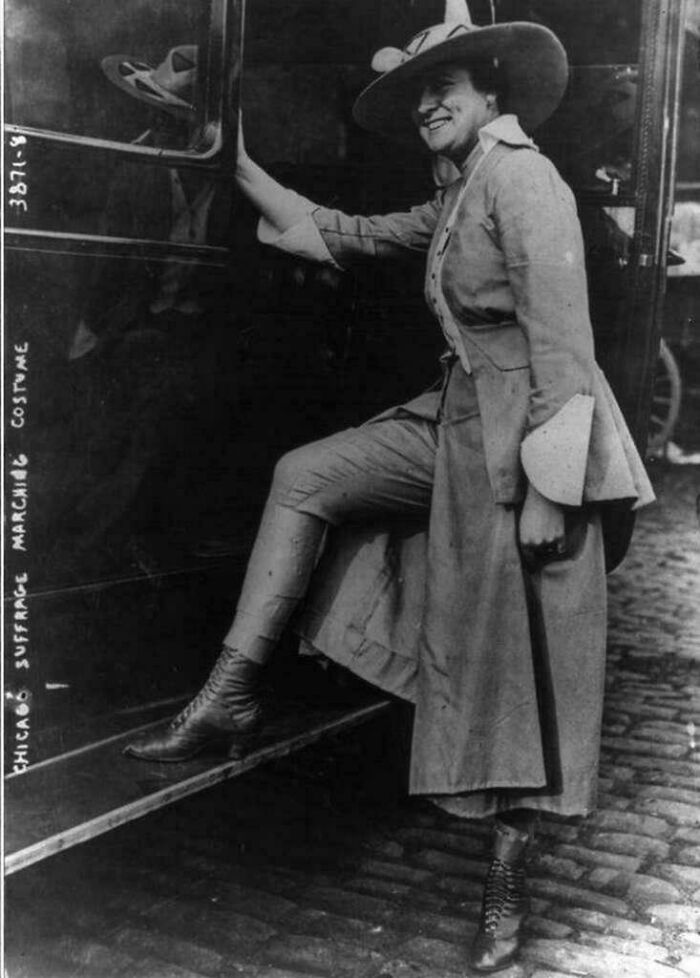 Suffragette Shows Off Her (Very Tight) Pants Under A Light Skirt, 1916