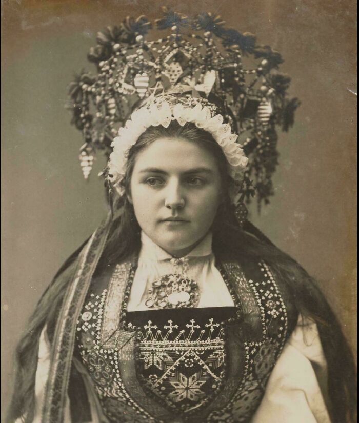 Norway Bride In Her Traditional Clothes For Her Wedding, Circa 1897