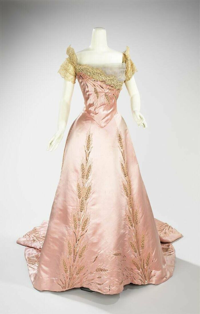 Silk Pink Ball Gown With Rhinestones By House Of Worth, Circa 1900