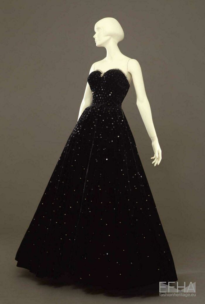 Black Velvet With Rhinestones Evening Dress Velvet, Circa 1947
