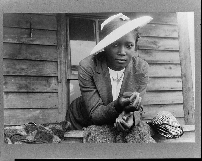 Migrant Worker Dressed In Her Sunday Best, July Of 1940. A Nice 2 Piece Suit With Straw Hat And A Nice Collar