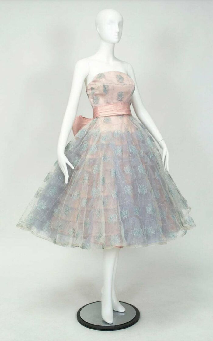 Strapless Pink And Blue Party Dress In Taffeta And Tulle By Will Steinman, Circa 1950s