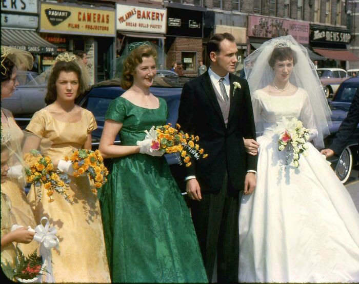 Wedding Where One Of The Brides Maids Is Using An Incredible Green Dress, 1962, Kodachrome Shot