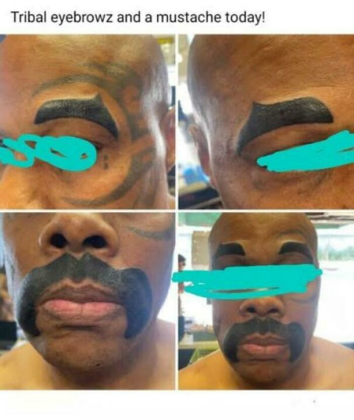 Full back tattoo with two crude skull faces showing tattoo fails