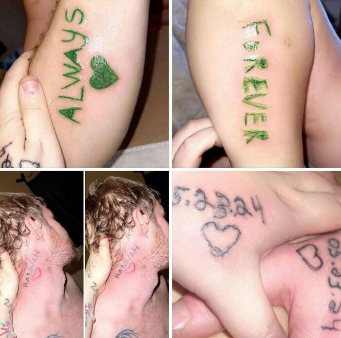 Green ink tattoo fail with words always and forever on skin
