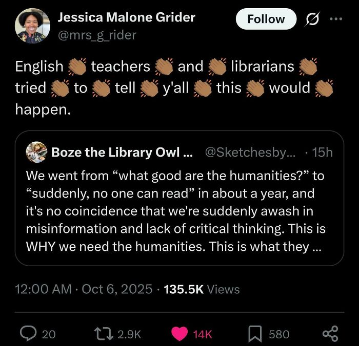 Tweets from Black Twitter about librarians and English teachers discussing humanities, reading, and misinformation.