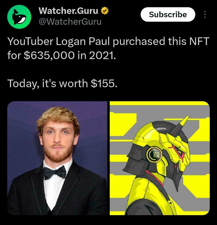 Logan Paul's NFT purchase, a favorite internet moment. A cautionary tale about digital asset values.