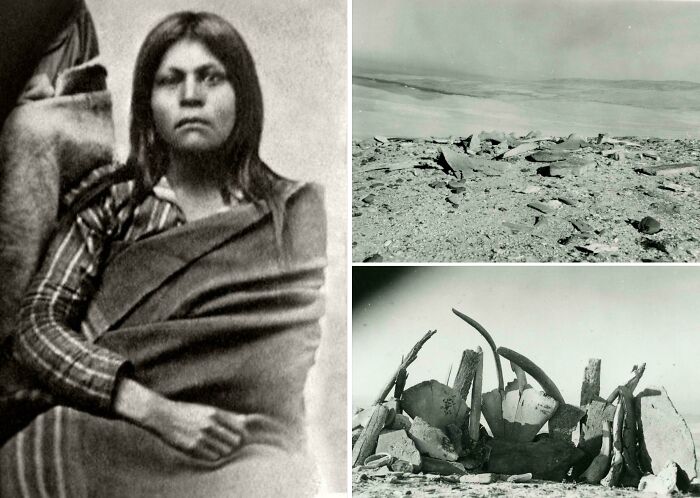 Ancient era native woman portrait with archaeological fossils discovery