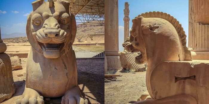 Ancient lion sculpture discovery at archaeological ruins site