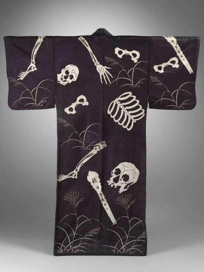Traditional Japanese garment with skeleton motif from historical era discovery