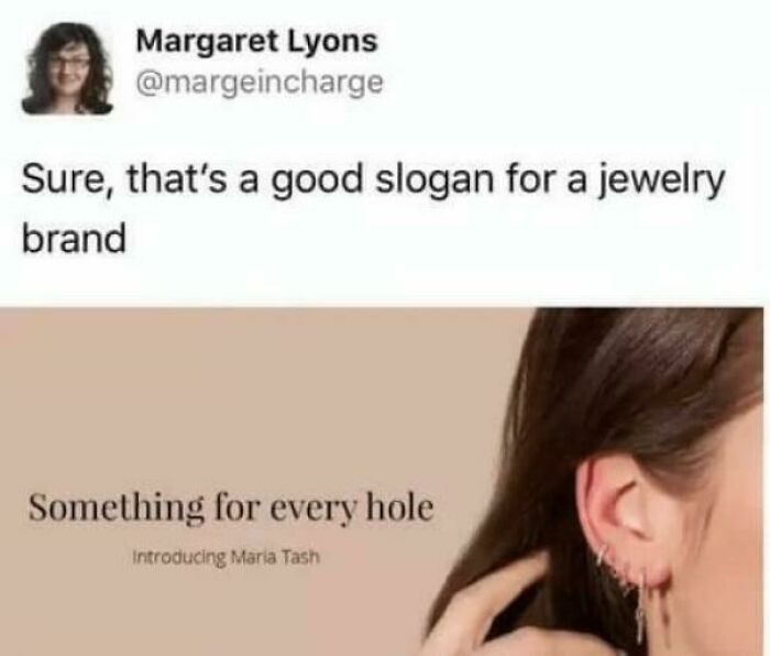 A social media post critiquing a jewelry slogan, a wild post from the online group delusions of adequacy.