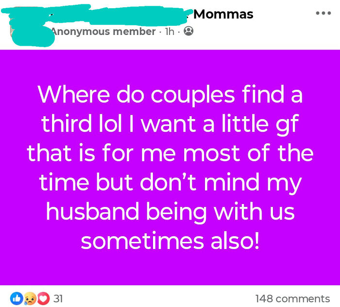 An unhinged mom asks a parenting group where to find a third partner, revealing a toxic and irresponsible parenting post.