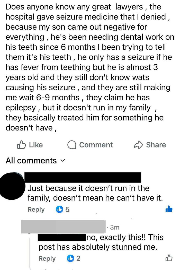 An unhinged mom from a parenting group discusses her child's seizures and denied hospital medicine, highlighting irresponsible parenting.