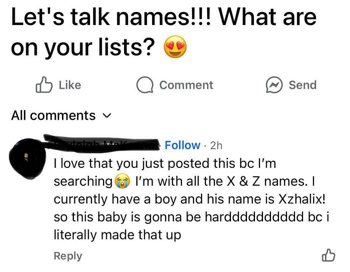An unhinged mom shares a made-up baby name in a parenting group, exposing toxic and irresponsible parenting.