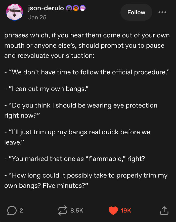 A Tumblr post by json-derulo listing phrases that should prompt reevaluation, a wild Tumblr gem.