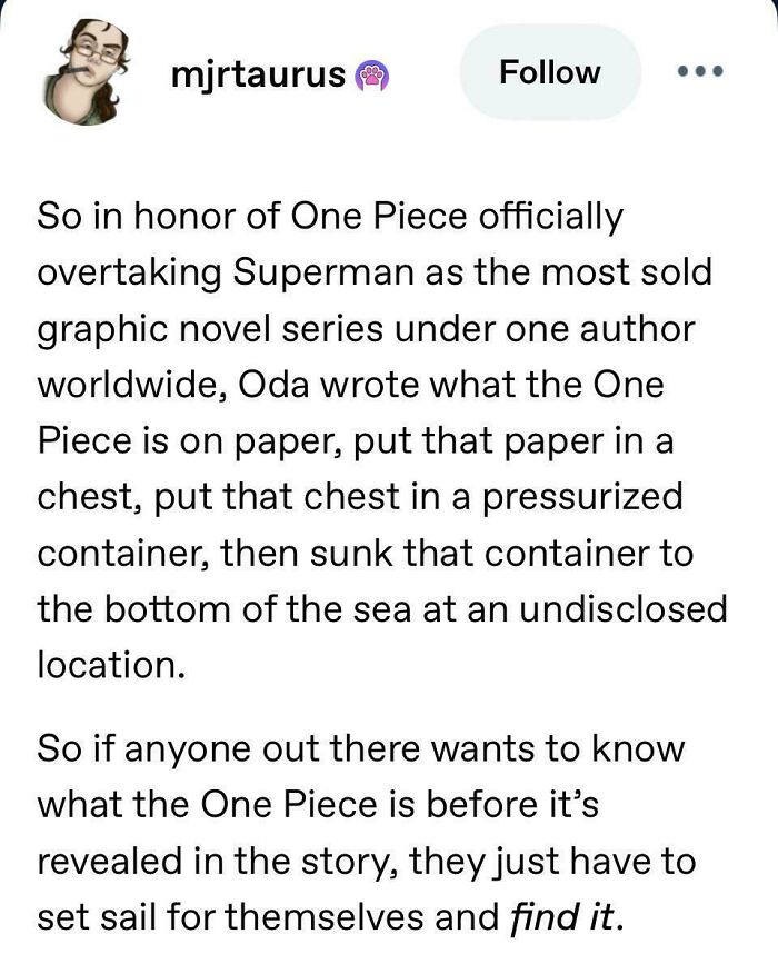 A Tumblr post about the One Piece treasure and its secret location. A fascinating Tumblr gem.