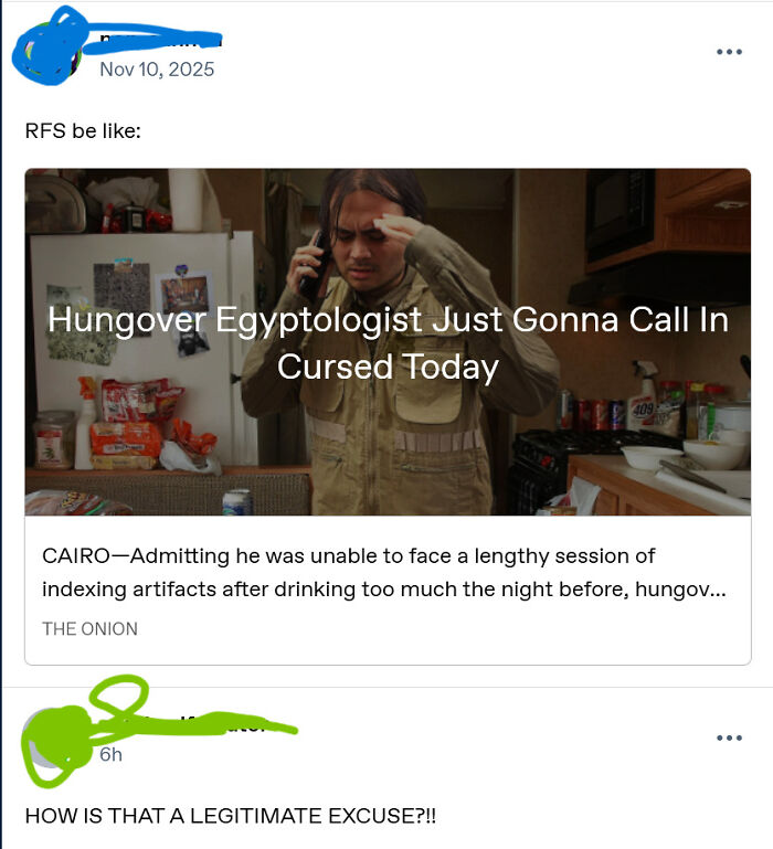 Satirical headline about hungover Egyptologist calling in cursed featured on fake news site The Onion