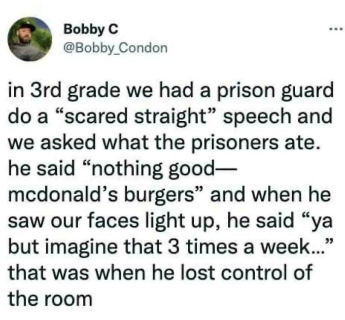 Hilarious memes depicting a story of a prison guard speaking to a 3rd grade class.