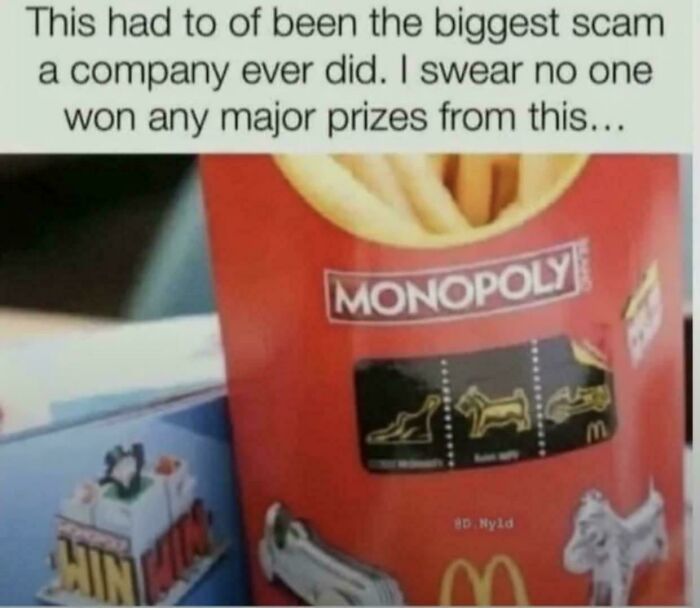 A 90s kid meme about the McDonald's Monopoly game, a nostalgic childhood memory of trying to win prizes.
