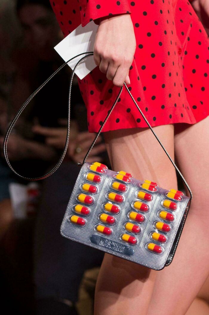 Fashionable handbag designed to look like pill blister pack