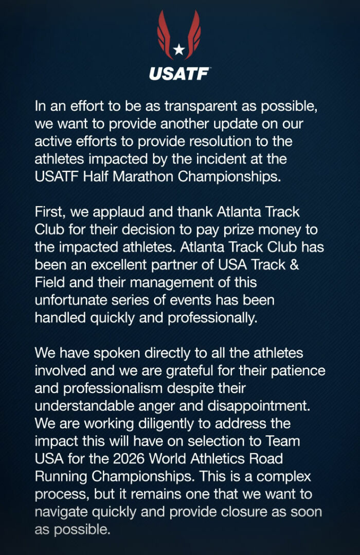 US track star update on officials’ mistake and ongoing probe into title loss at USA Track & Field event.