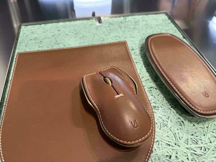 Leather mouse and matching mousepad showcasing unique leather craftsmanship