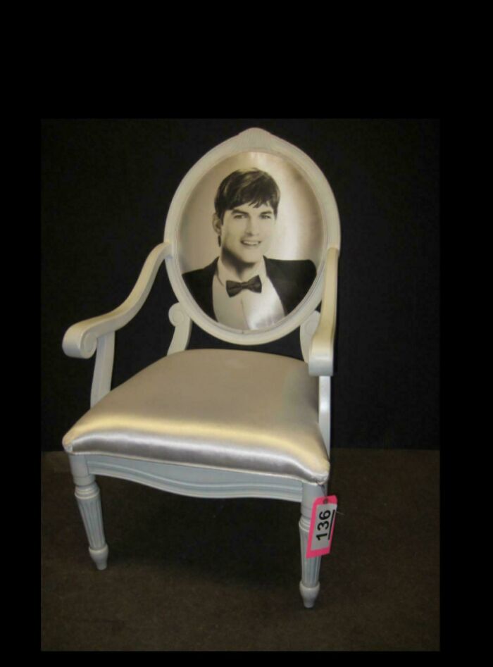 Antique chair with photograph printed on oval backrest