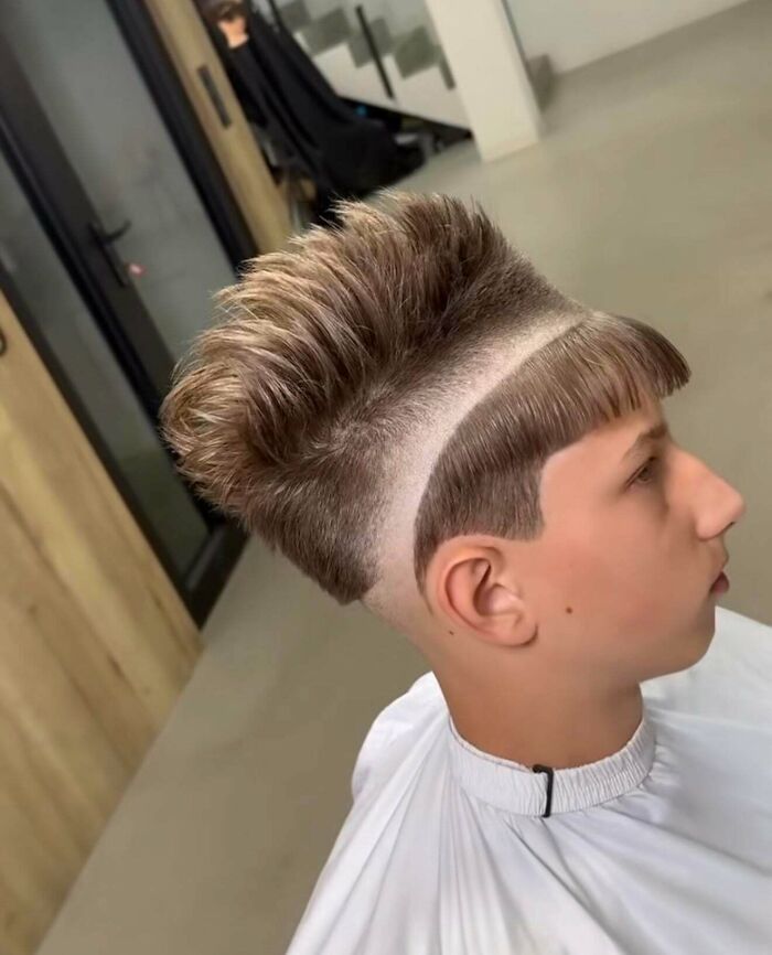 Creative haircut with sharp lines and unique fringes style
