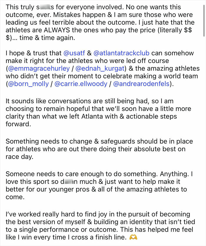Social media post discussing US track star losing title due to officials’ mistake and ongoing probe revealing truth.