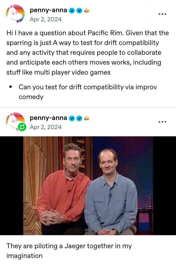 Tumblr post discussing Pacific Rim drift compatibility with a photo of Ryan Stiles and Colin Mochrie.