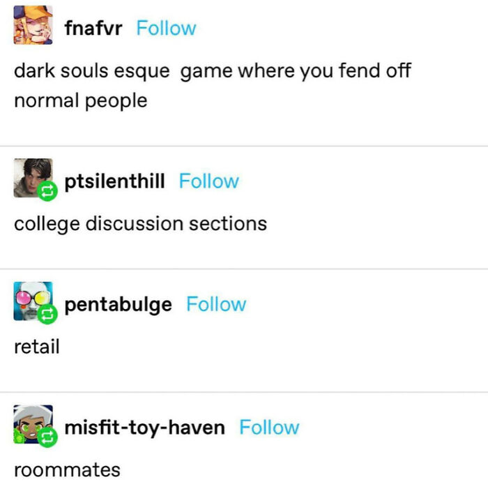 Tumblr thread about a Dark Souls style game, exemplifying chaotic posts.