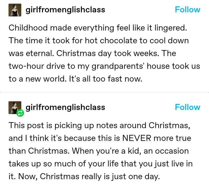 A nostalgic Tumblr post about childhood memories of Christmas, displaying chaotic posts.