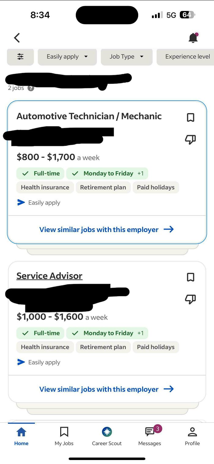 A car mechanic reviewing job listings for an automotive technician, dealing with car mechanics work.