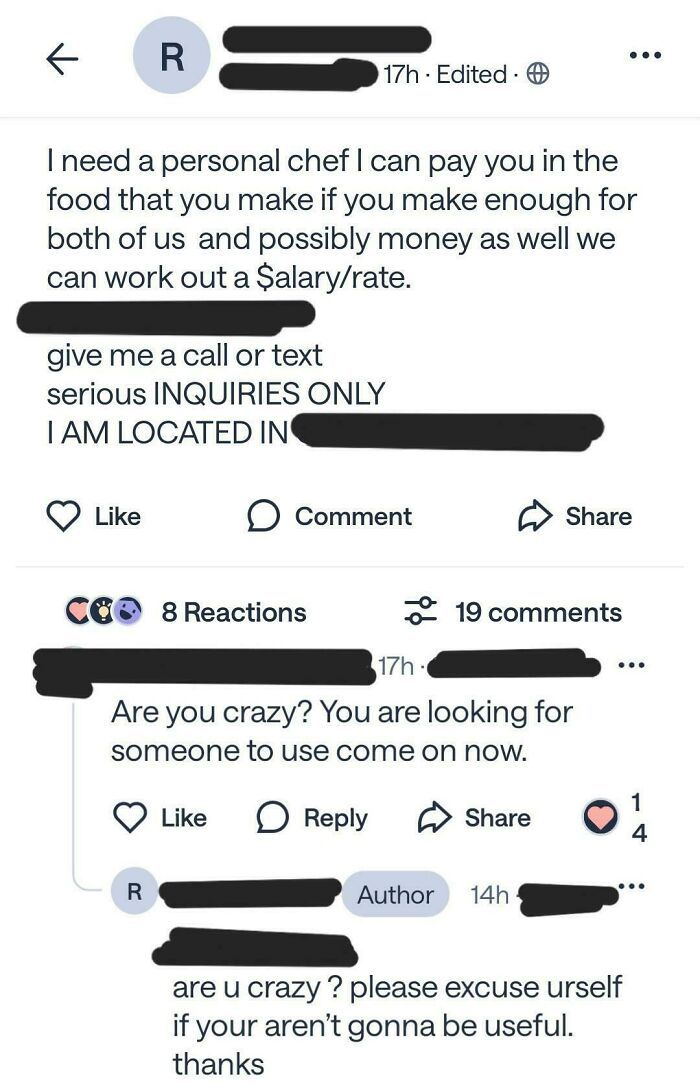 Hilarious neighborhood screenshot shows a user seeking a personal chef in a neighborhood online community.