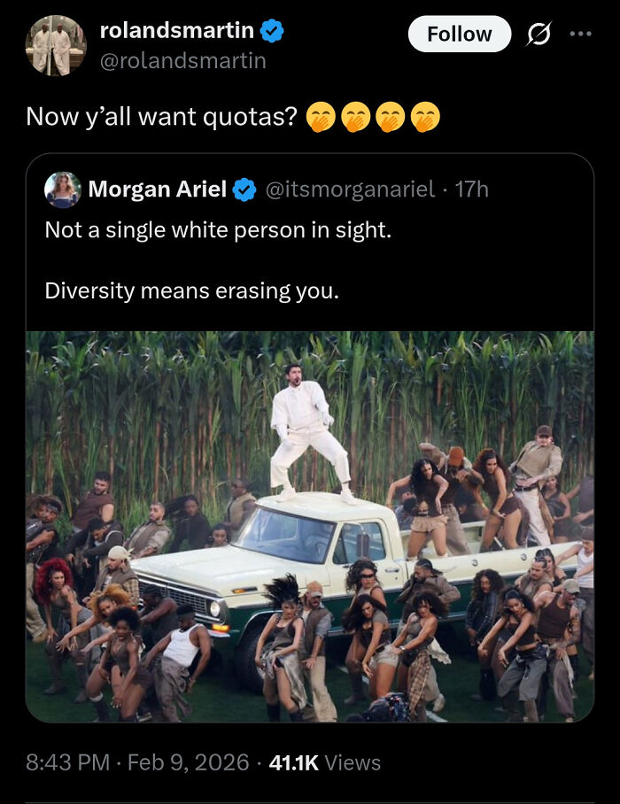 Tweet about diversity and erasing identity accompanied by a dance scene, featuring social media posts on politics.