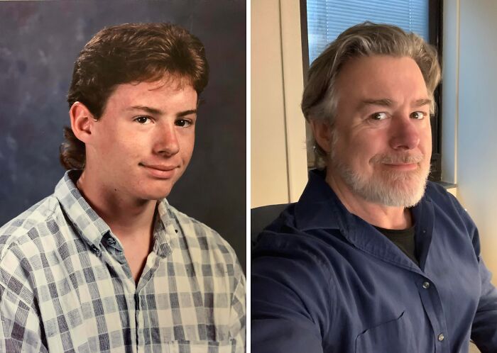 Side-by-side then-and-now photos showing how time transforms everything with changes in appearance and style over the years.