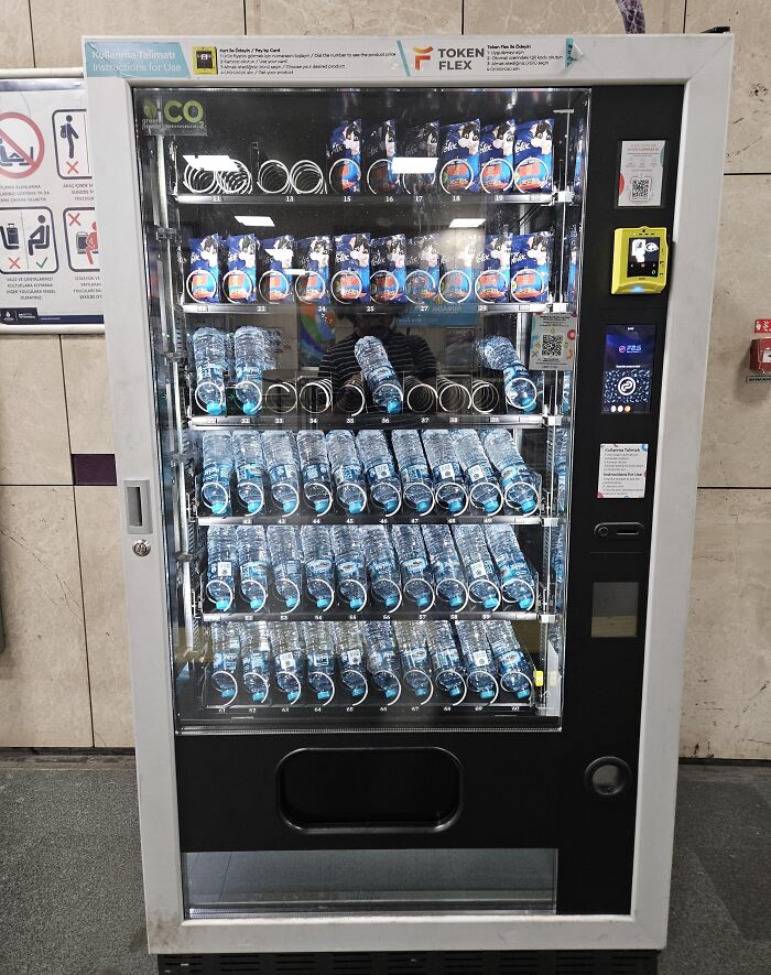 Vending machine creatively stocked with water bottles to solve annoying problems with surprisingly genius ideas.
