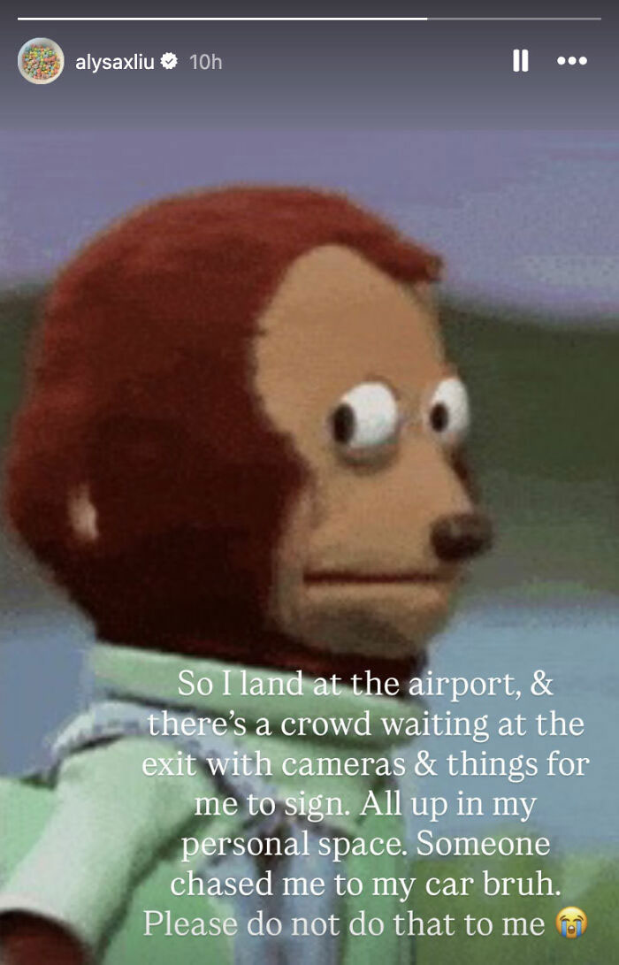 Meme monkey looking sideways with text about Alysa Liu’s horrifying airport incident before World Championships dropout.
