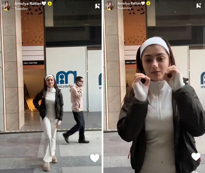 Influencer wearing white outfit and jacket posing outdoors, showcasing cringy influencer behavior in public setting.