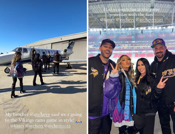 Influencers boarding private jet and posing at stadium, showing cringy behavior ignoring rules and common sense.