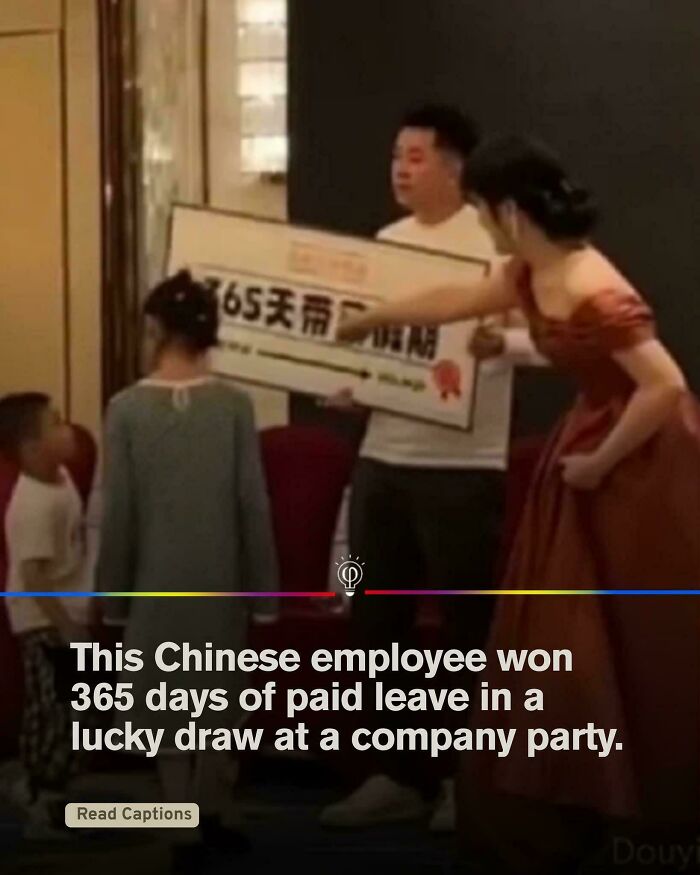 Chinese employee receives a large award for 365 days of paid leave, a fascinating fact from a company party.