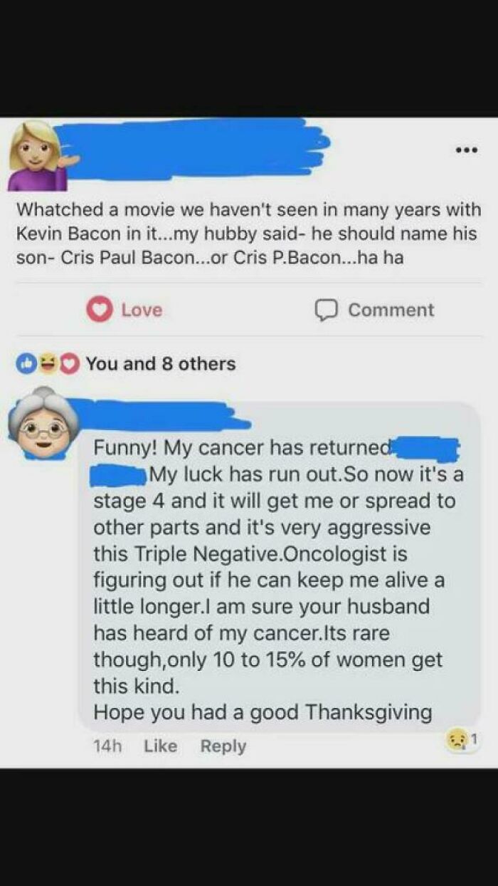 Social media cancer comment reply causing public embarrassment